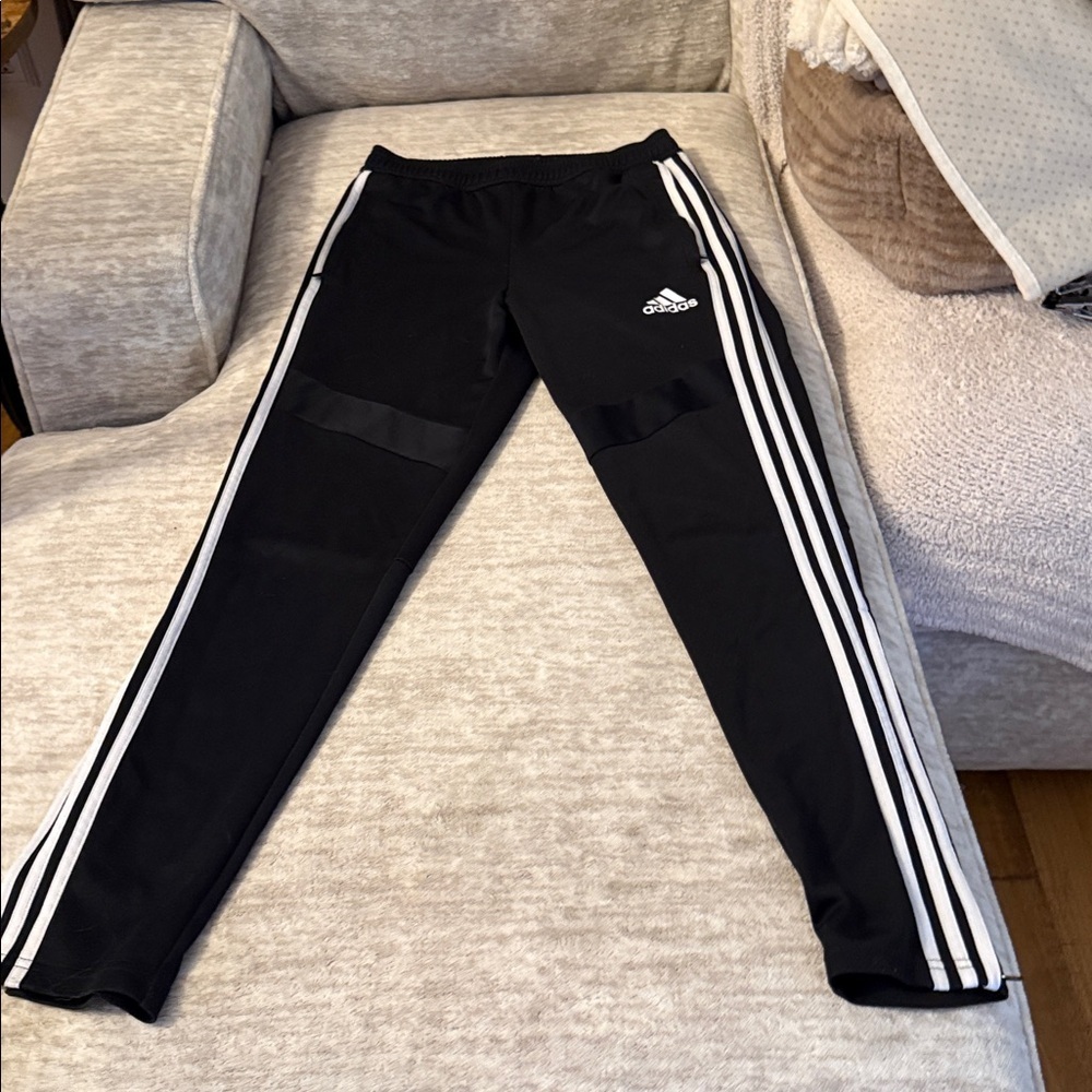 adidas Kids Black Joggers with White Stripes